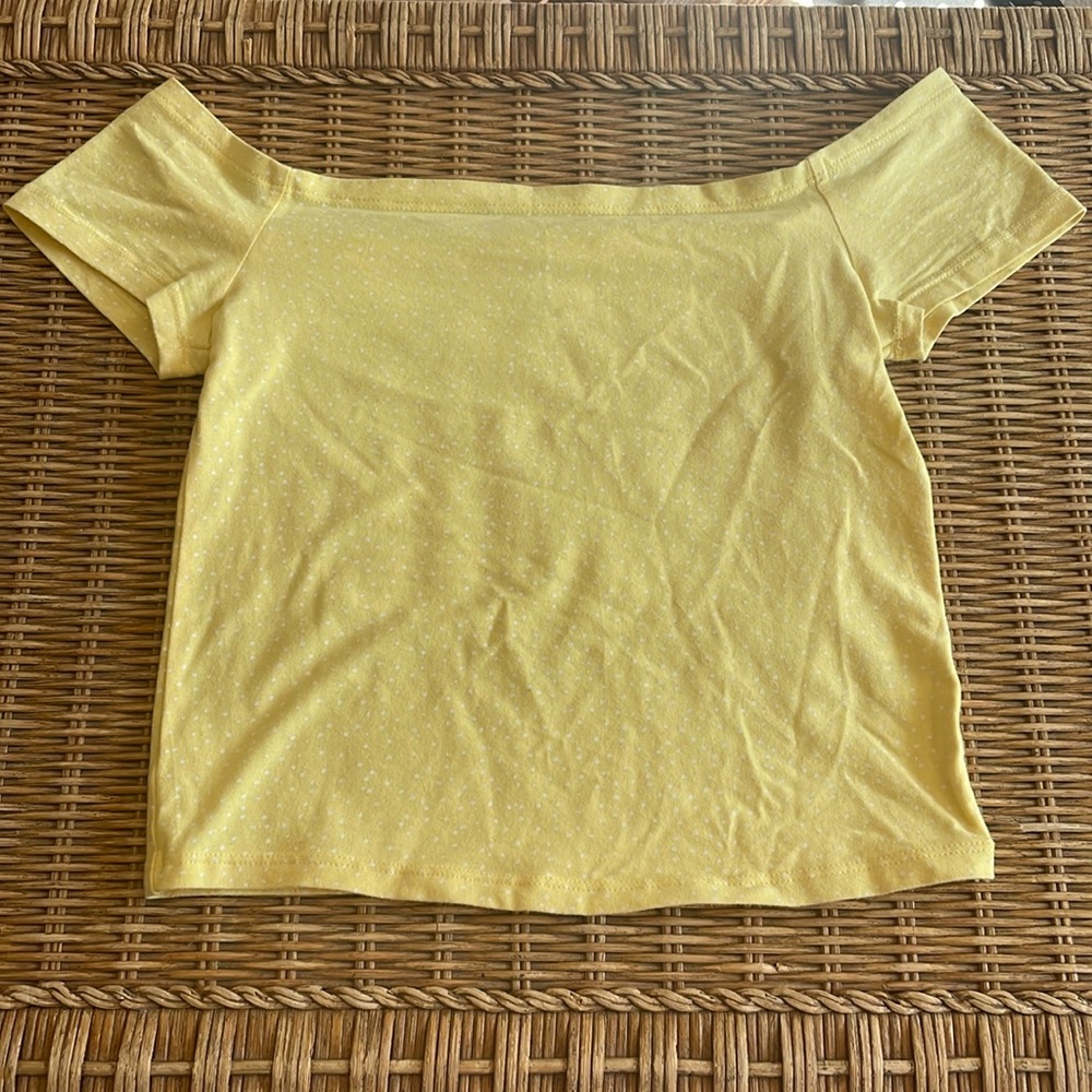 Yellow polka dot off the shoulder top
